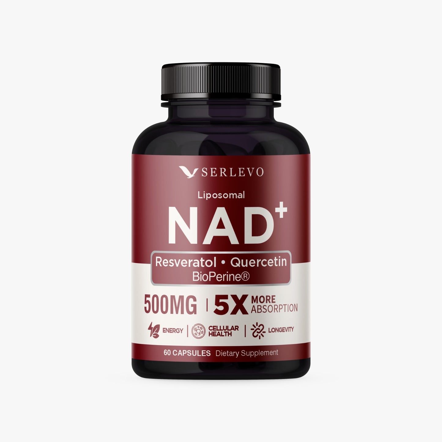NAD Supplement - Liposomal NAD+ with Resveratrol, Quercitin and Bioperine - 60 Veggie Capsules
