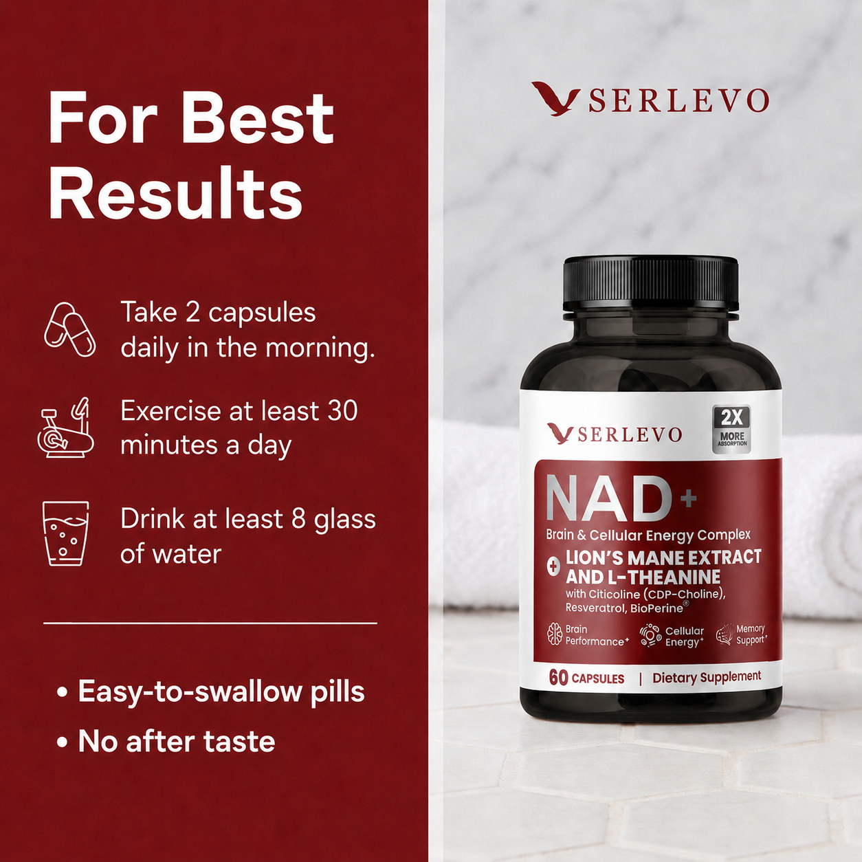 NAD Supplement -  Liposomal NAD+  with Resveratrol, Quercitin and Bioperine - 60 Veggie Capsules