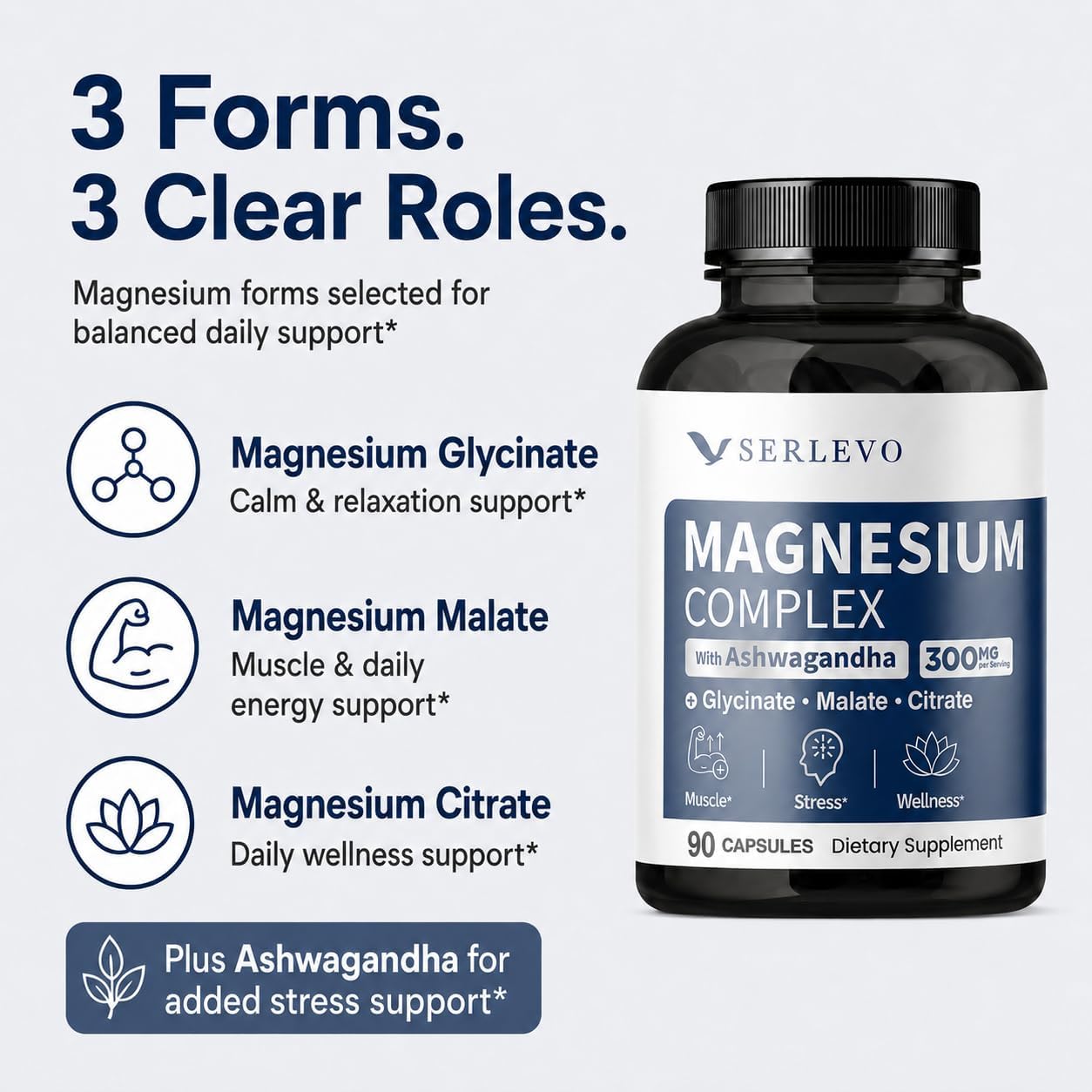 Magnesium complex with Ashwagandha 300mg - 90 Veggie Capsules